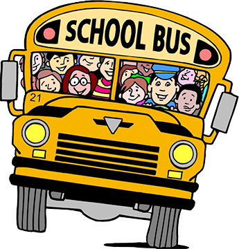 Cartoon school bus filled with happy students and a bus driver